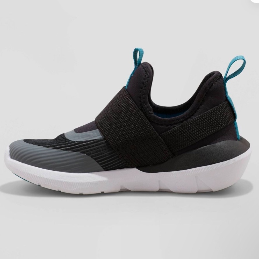 Kids Black Slip-On Athletic Shoes with Teal Accents